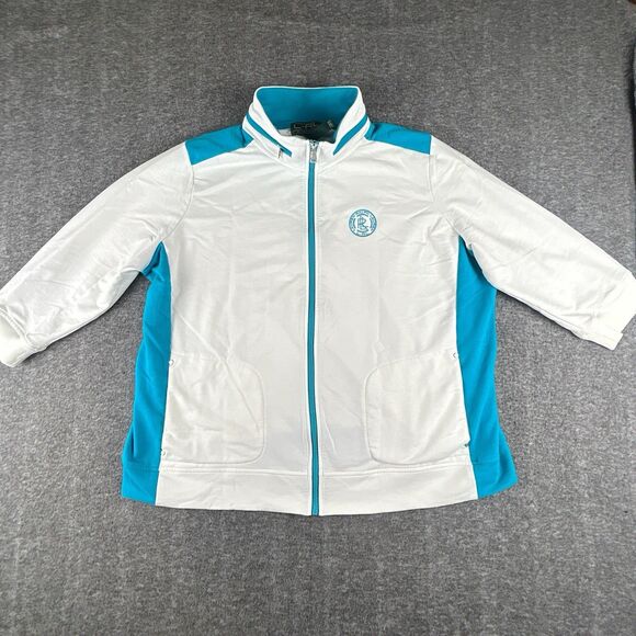 Lauren Ralph Lauren Tops - Lauren Active Ralph Lauren Track Jacket Womens Sz 2X 3/4 Sleeve White Teal